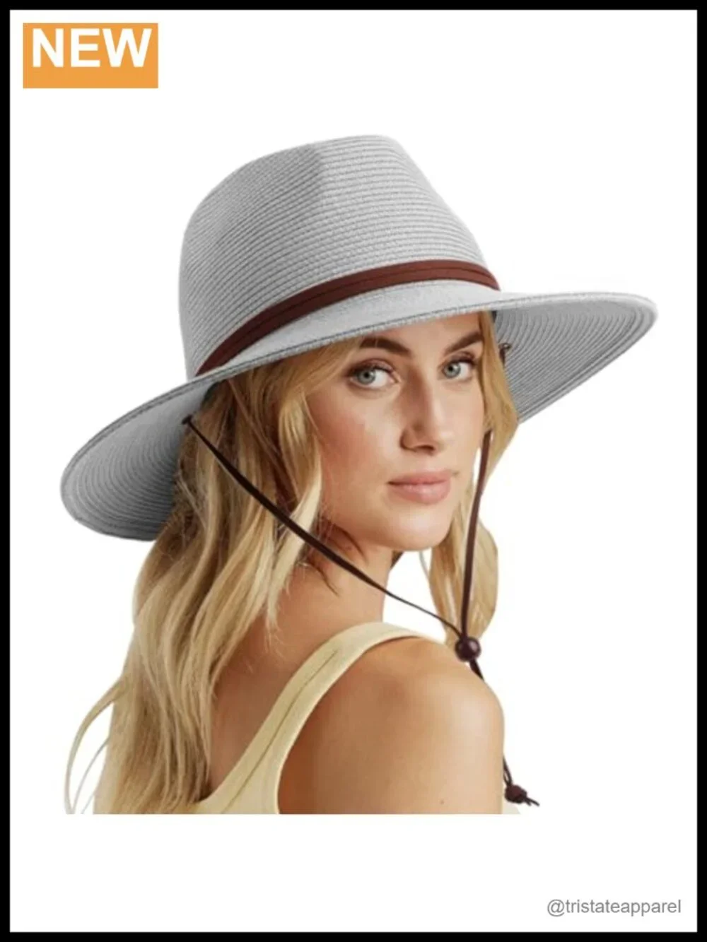Wide Brim Straw Sun Hat with Chin Strap UPF 50+ Packable